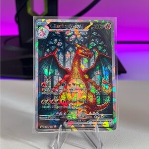 Custom Design Charizard ex Stained Glass Fractal Glass Holo Finish NON TCG